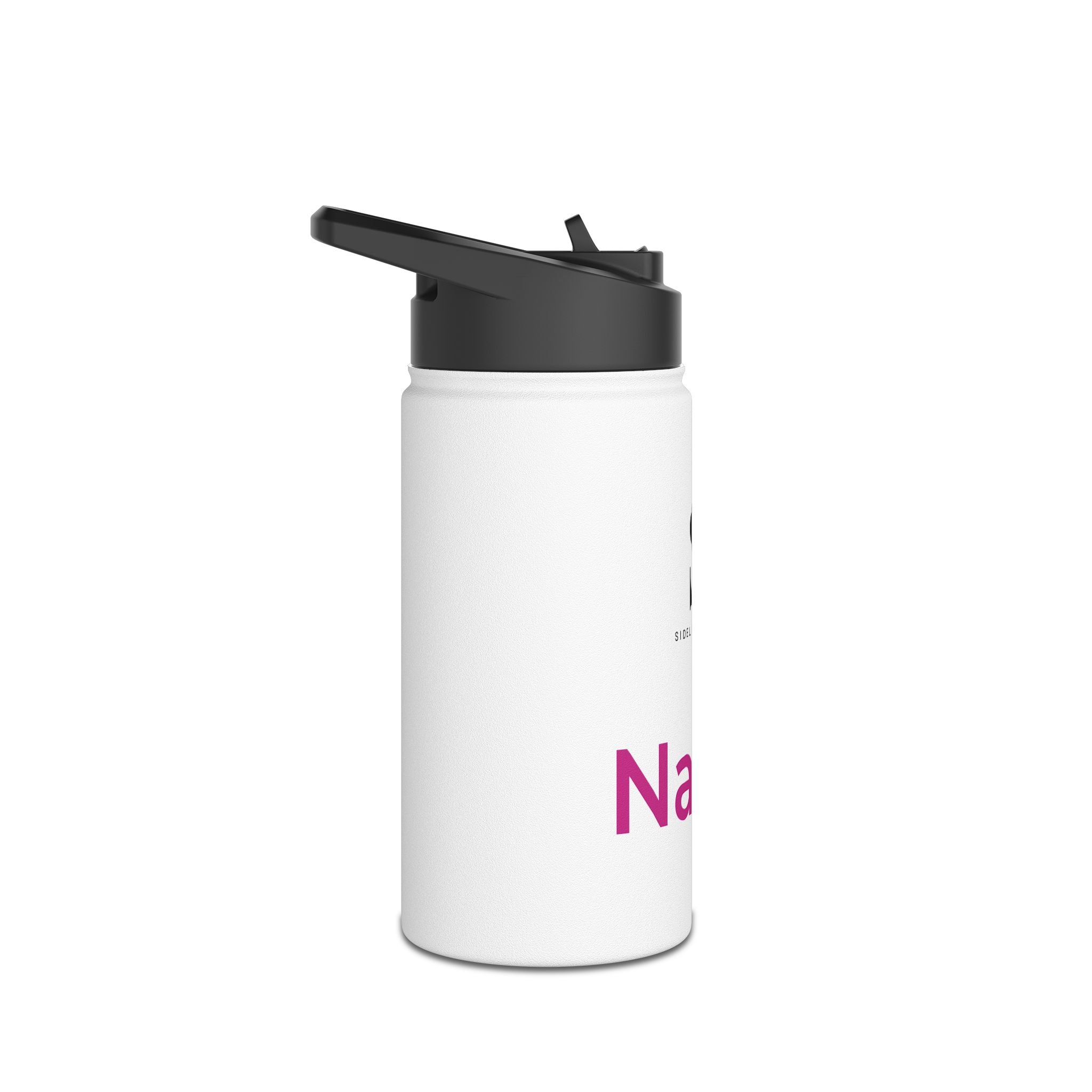 Sideline Personalized "Pink Name" Stainless Steel Water Bottle w/ Straw