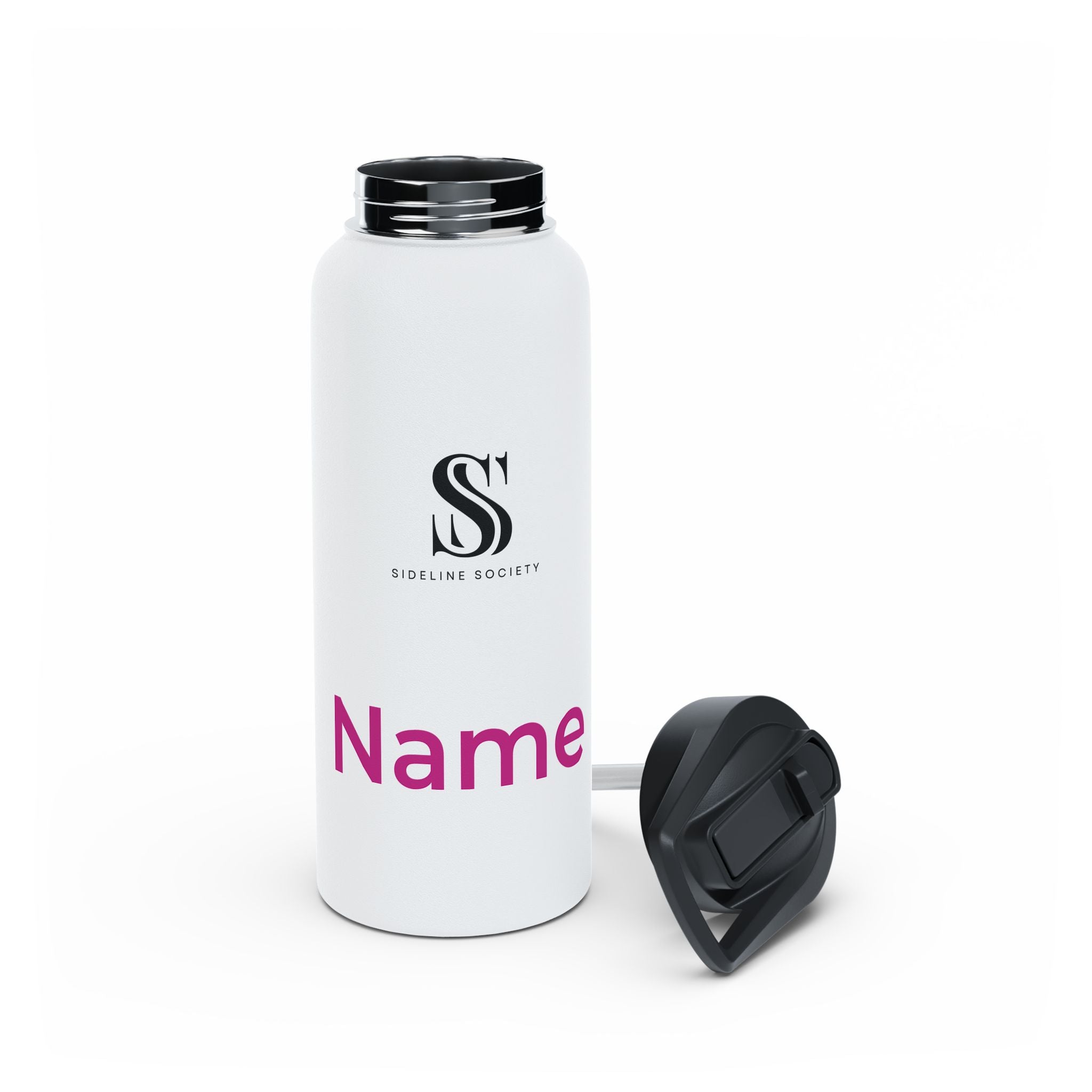 Sideline Personalized "Pink Name" Stainless Steel Water Bottle w/ Straw