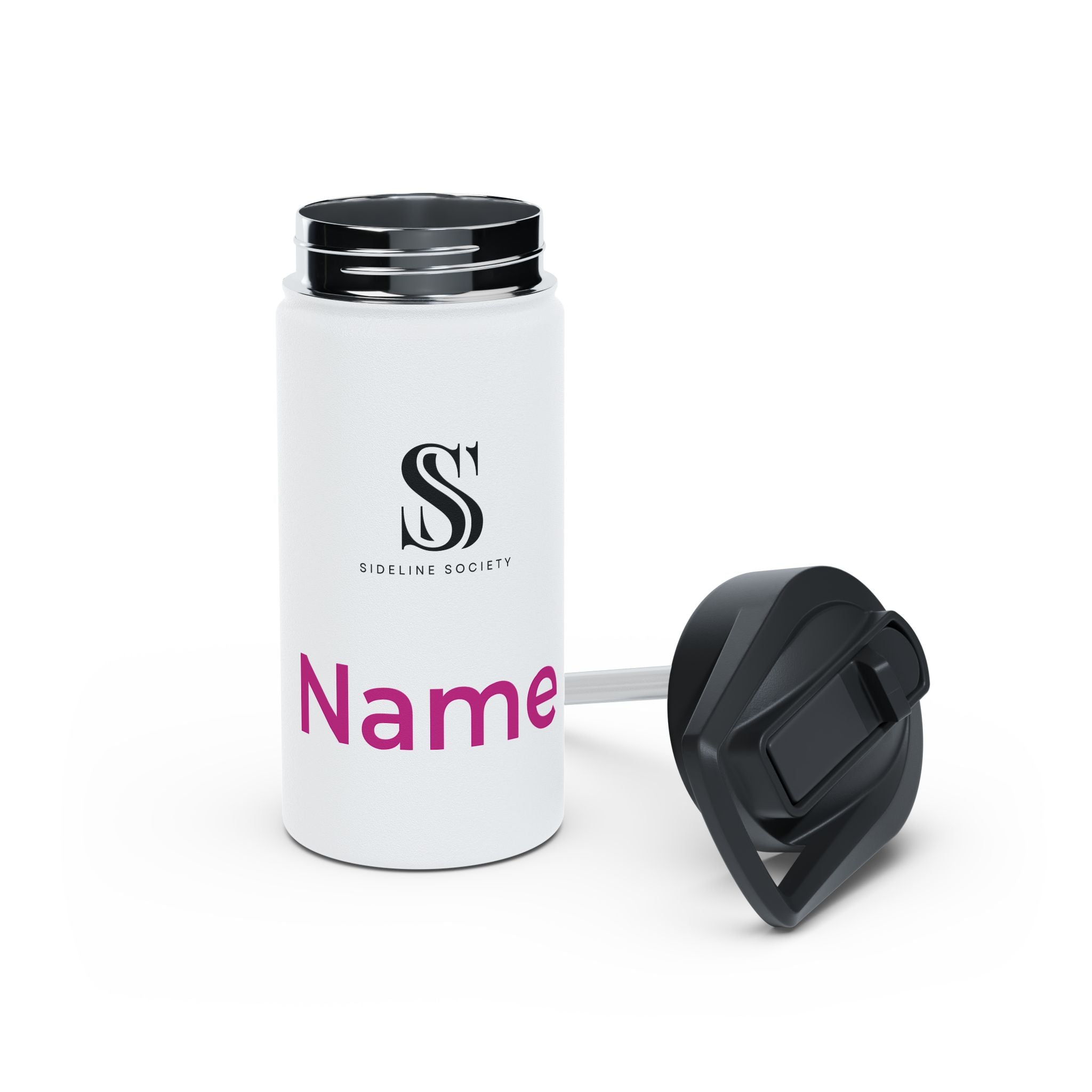 Sideline Personalized "Pink Name" Stainless Steel Water Bottle w/ Straw
