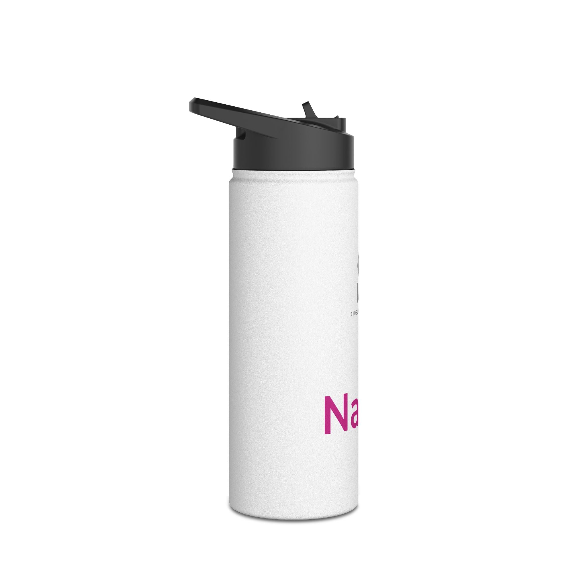 Sideline Personalized "Pink Name" Stainless Steel Water Bottle w/ Straw
