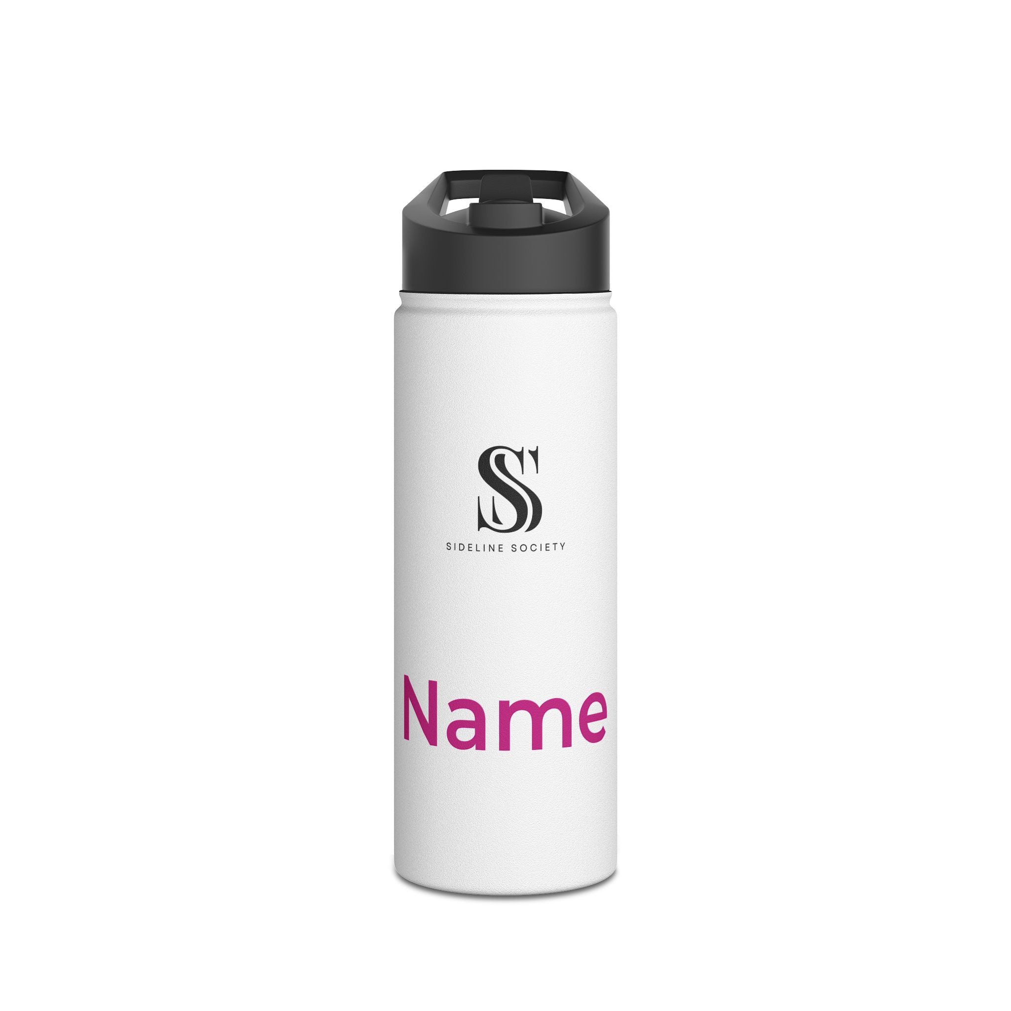 Sideline Personalized "Pink Name" Stainless Steel Water Bottle w/ Straw