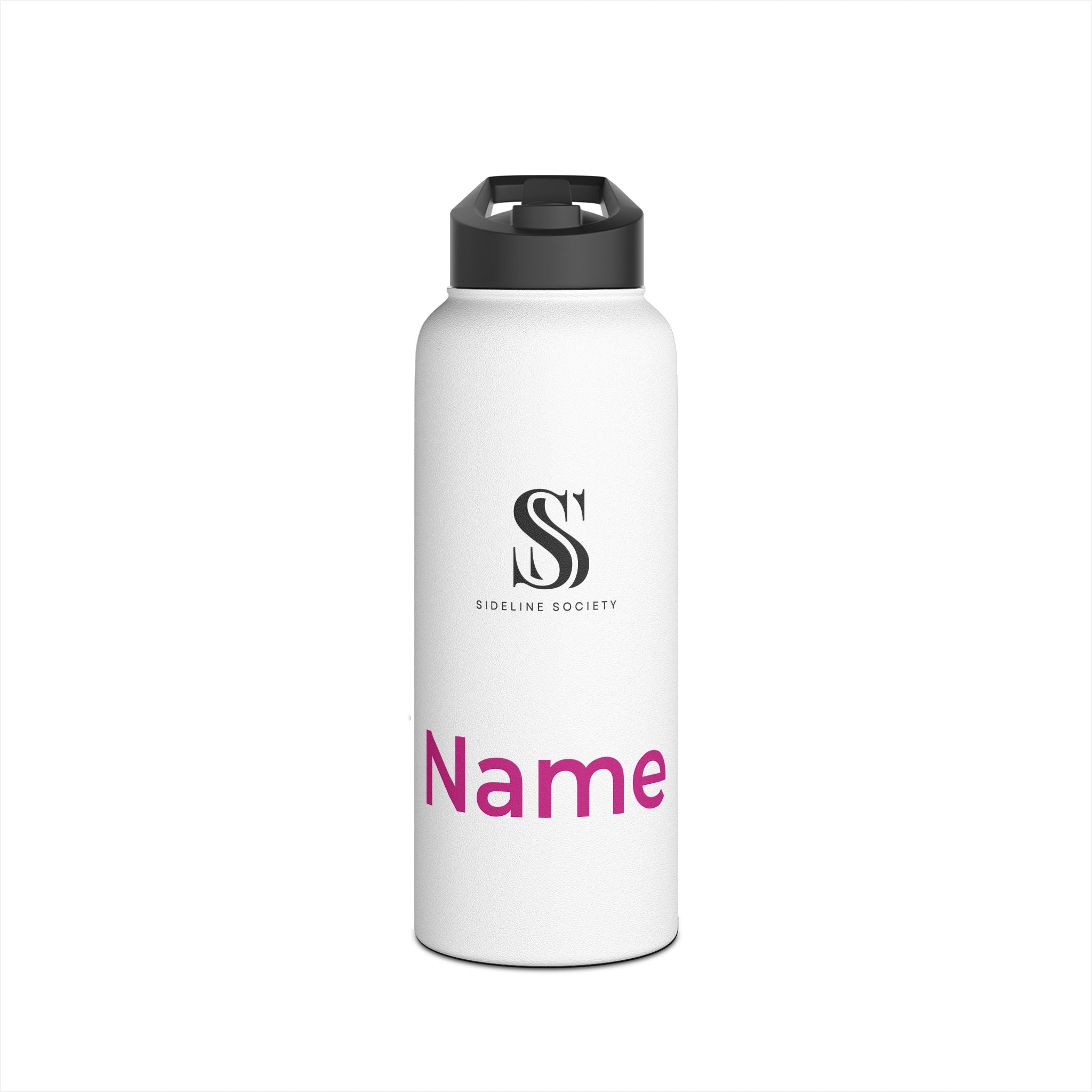 Sideline Personalized "Pink Name" Stainless Steel Water Bottle w/ Straw